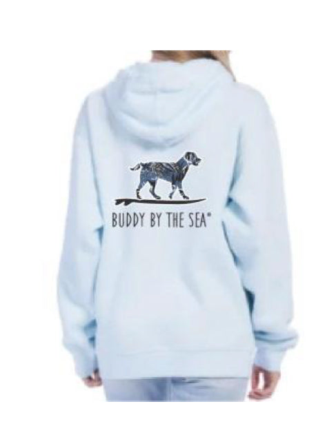 Buddy by the Sea Earl Gray Hooded Pullover Fleece Hoodie Blue Skies