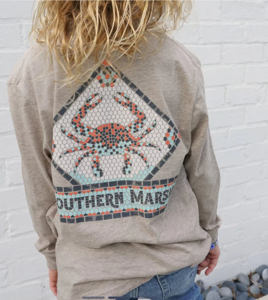 Southern Marsh Youth Mosaic Crab Tee - Long Sleeve