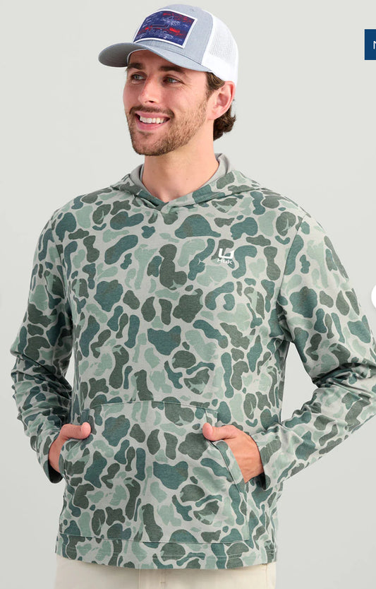 HUK KC PRINT LEEWARD LIGHTWEIGHT FLEECE HOODIE Volcanic Ash
