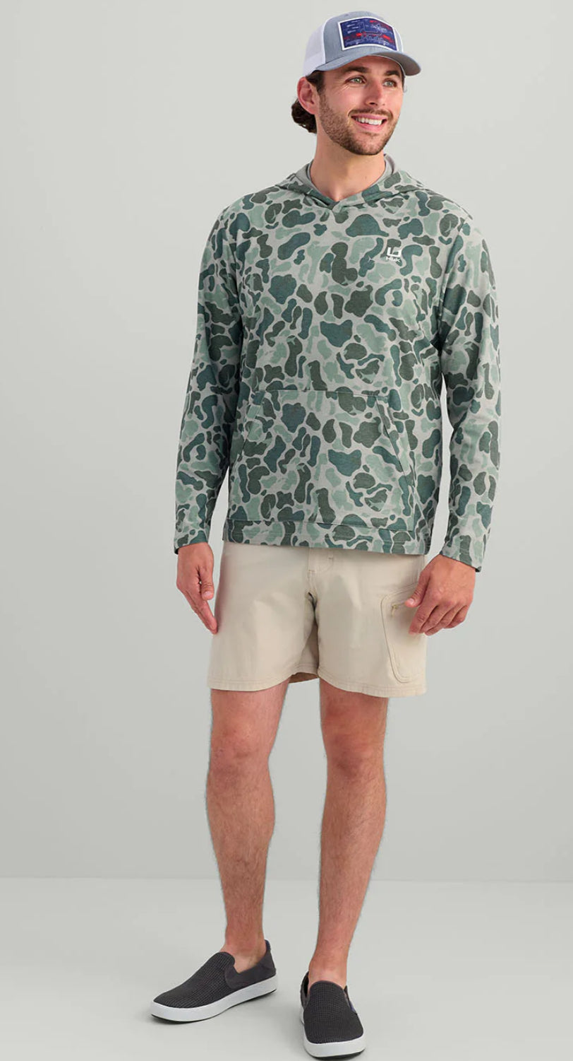 HUK KC PRINT LEEWARD LIGHTWEIGHT FLEECE HOODIE Volcanic Ash