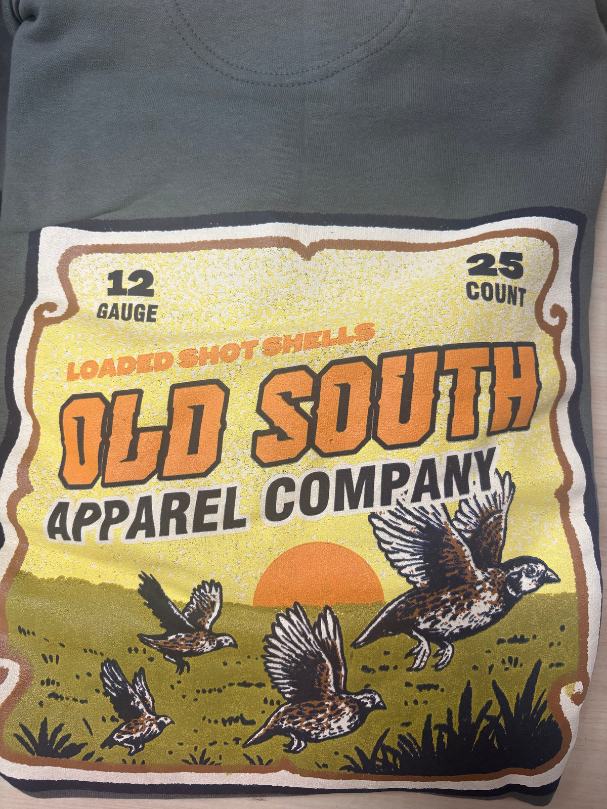 Old South Vintage Shotgun Shell Box Hoodie Fatigue Green