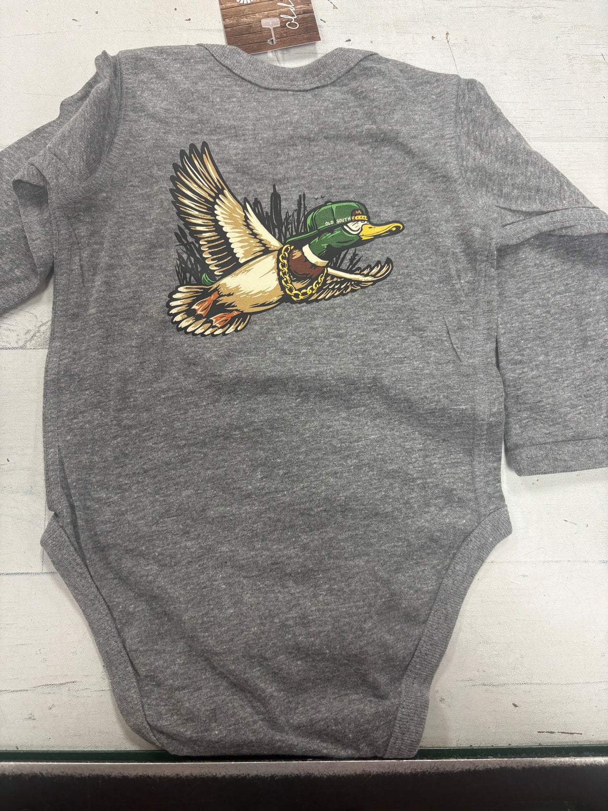 Old South Straight Outta The Pond Long Sleeve Onesie Granite Heather