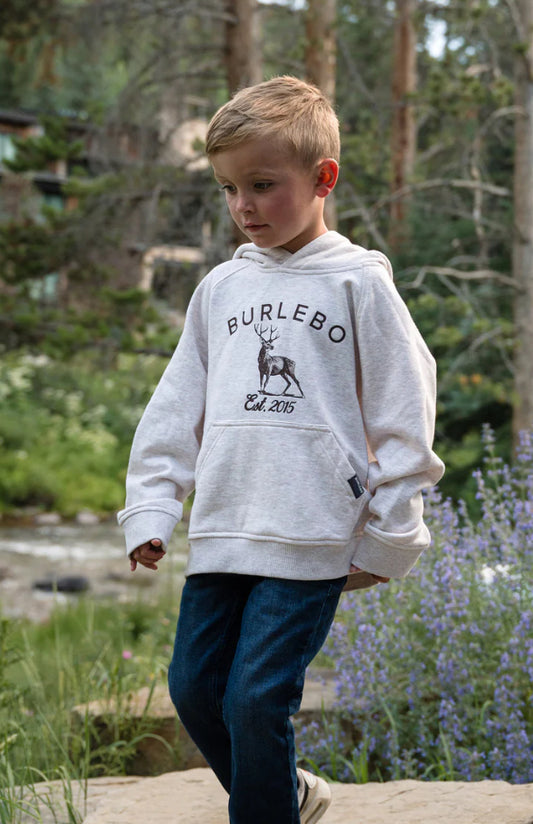 Burlebo Youth - Fleece Hoodie - Whitetail Deer - Heather Oatmeal