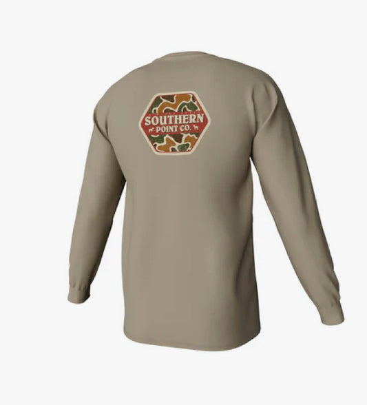 SOUTHERN POINT YOUTH CAMO LOGO LONG SLEEVE POCKET TEE