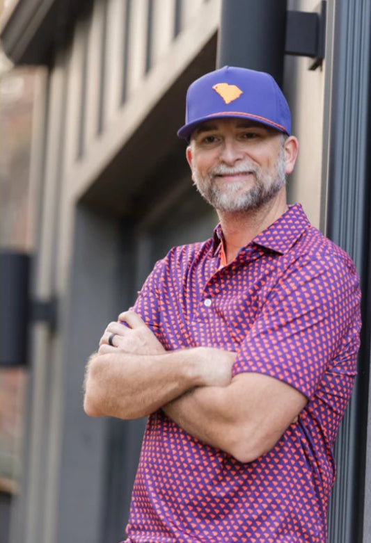 Happy Orange and Purple State Polo
