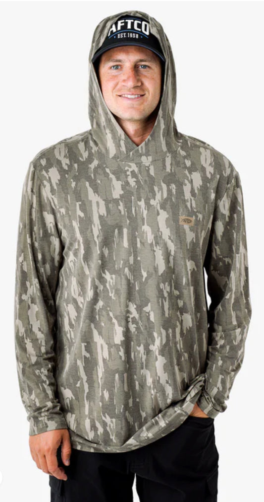 Aftco Ocean Bound Hooded Performance Shirt Olive Current Camo M63229