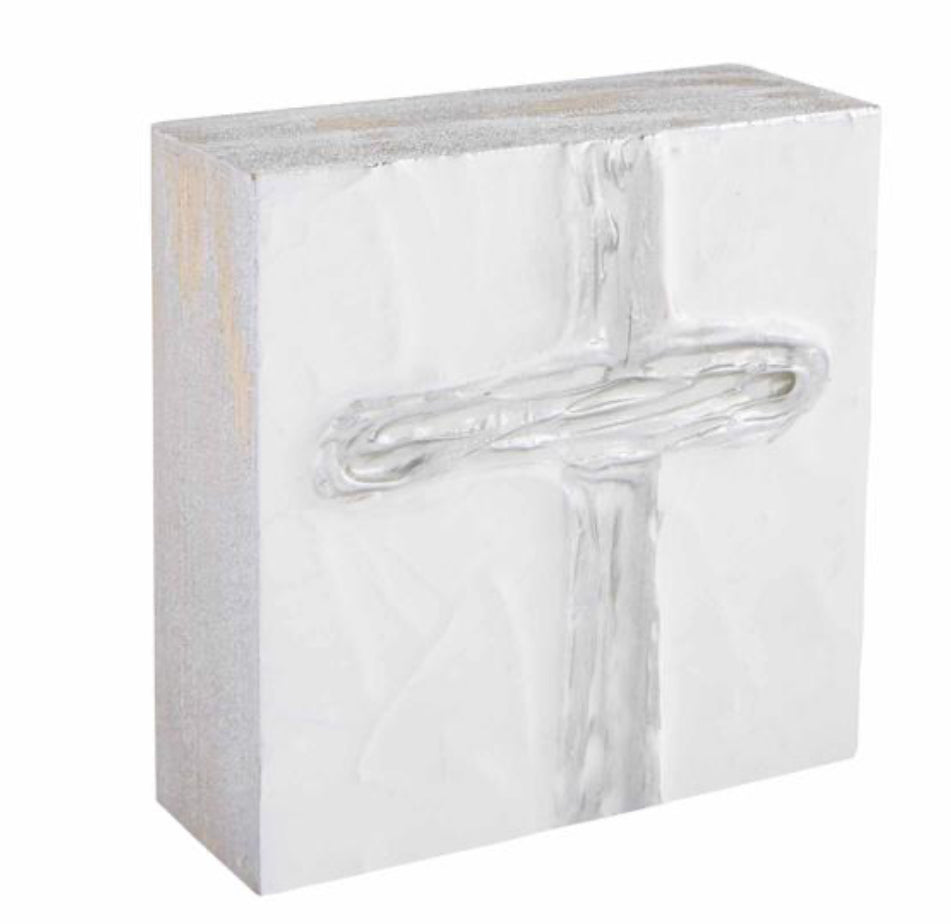 Mudpie SMALL SILVER CROSS DECORATIVE BLOCK