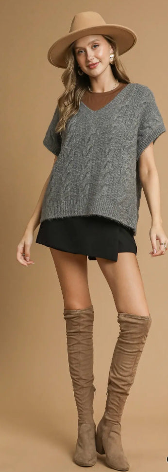 Umgee Charcoal Sweater Vest Grey