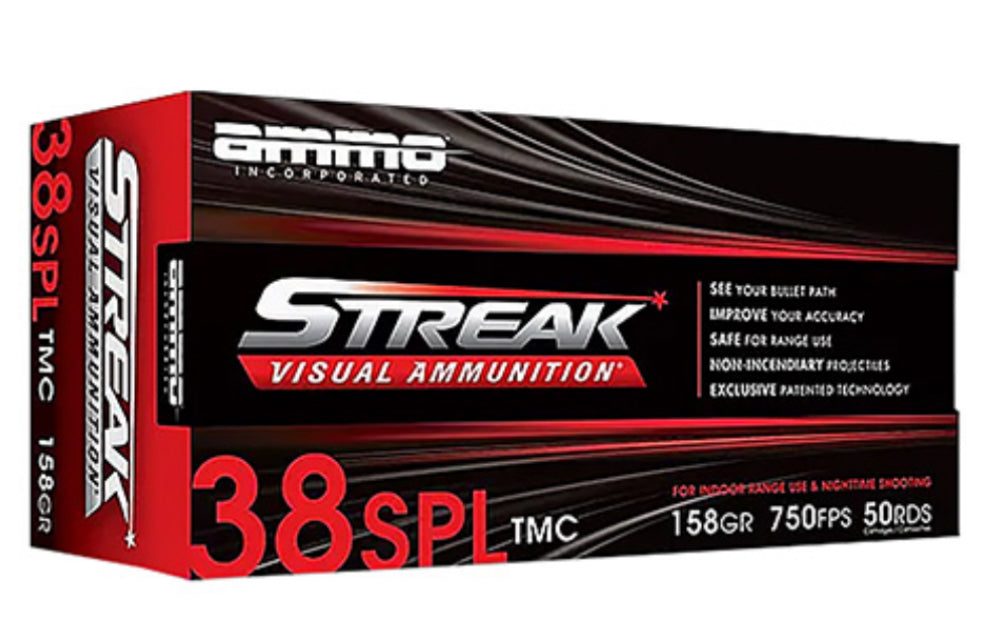 Ammo Inc 38158TMCSTRKRED50 Streak Visual (RED) 38Special 158gr Total Metal Case 50 Per Box/