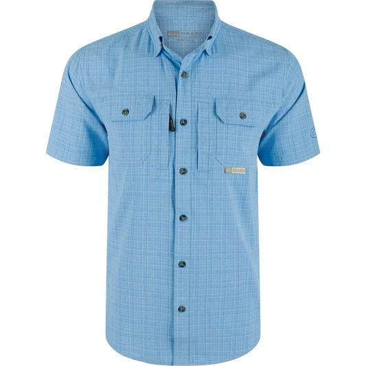Drake Wingshooter Trey SS Shirt Cross Hatch Marina Blue DS2625