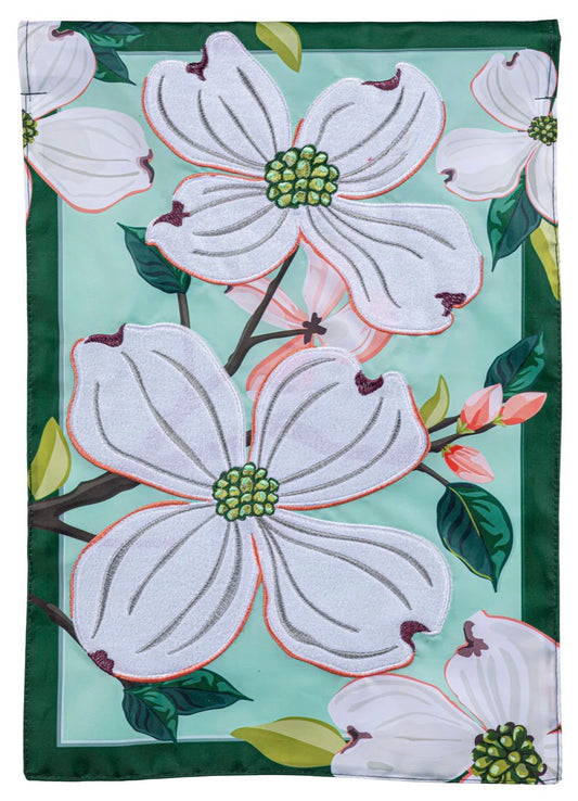 Evergreen Dogwood Blossoms Applique Garden Flag