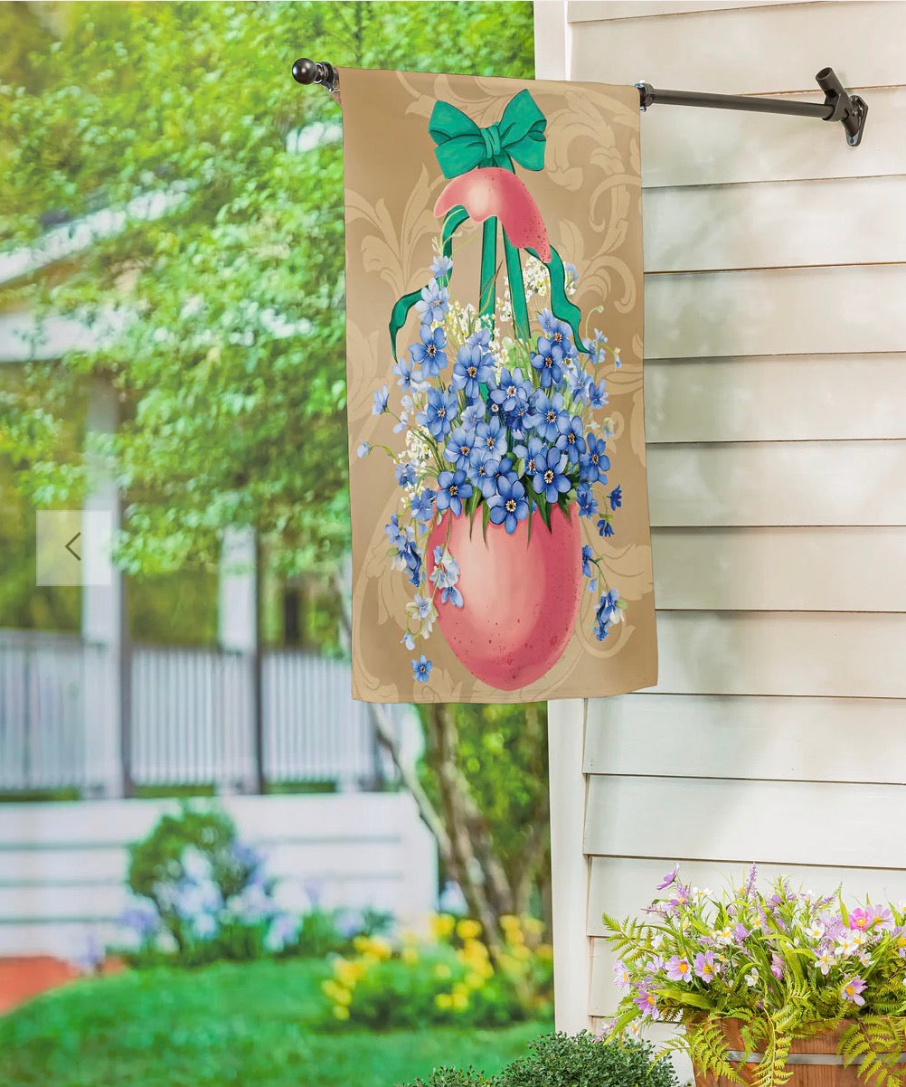 Evergreen Floral Easter Egg Suede House Flag