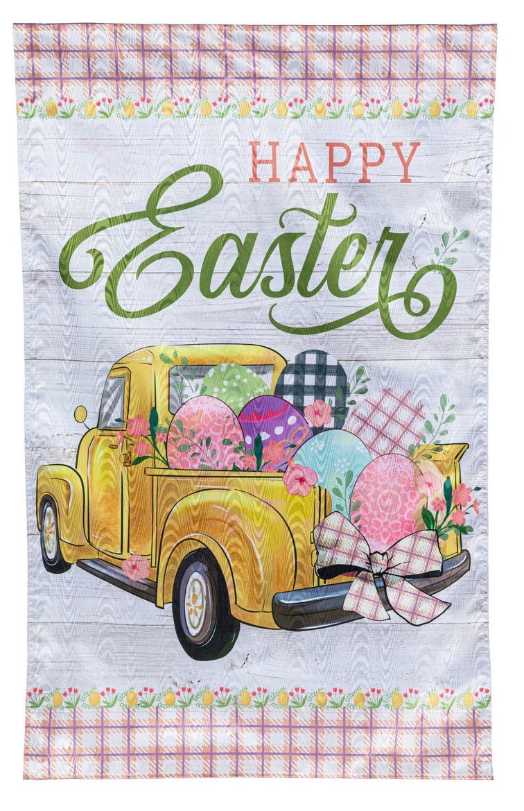 Evergreen Yellow Easter Truck Moire House Flag