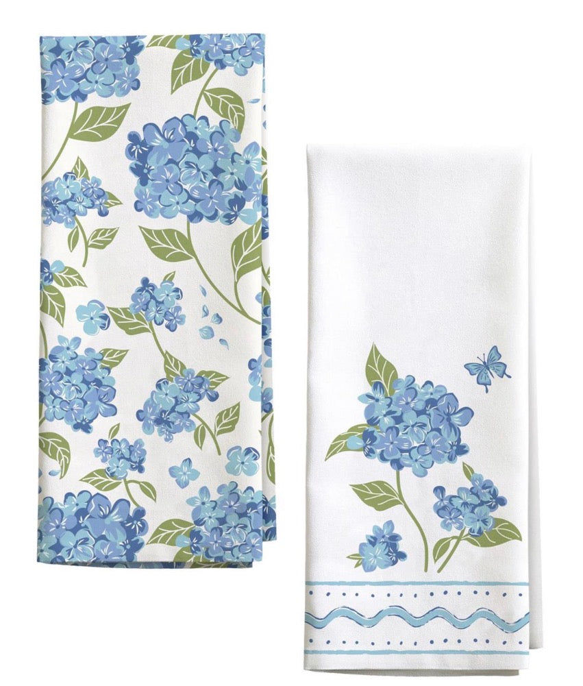 Evergreen VivaStyle Kitchen Towel, Hydrangea Printed Tea Towel, Set of 2