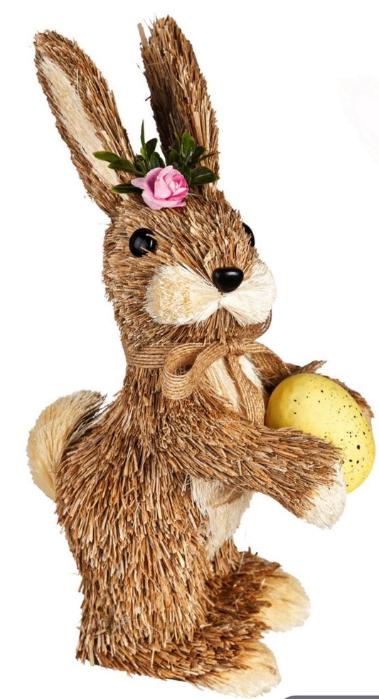 Evergreen Bunny Blooms Table Decor Natural Fiber Easter Bunny with Egg