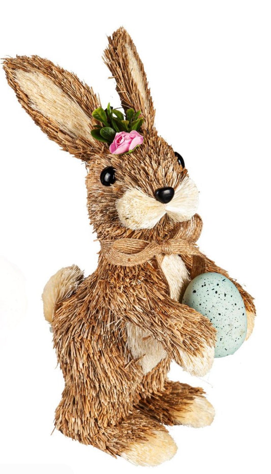Evergreen Bunny Blooms Table Decor Natural Fiber Easter Bunny with Egg