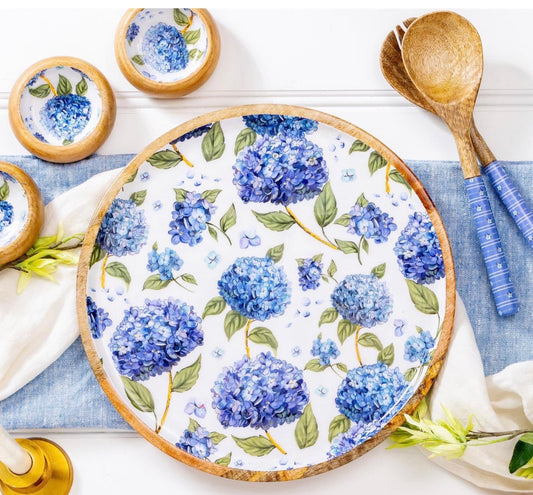 Evergreen VivaStyle Platter, Round Wood Platter, Hydrangea, 14"L