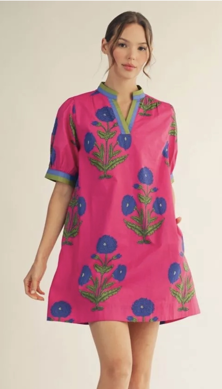 Jodifl Hot Pink Floral Shirt Dress