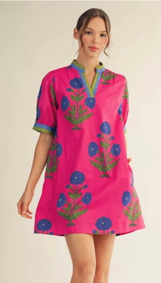 Jodifl Hot Pink Floral Shirt Dress