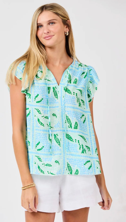 Mary Square Top Lydia Trellis Tiles Blue
