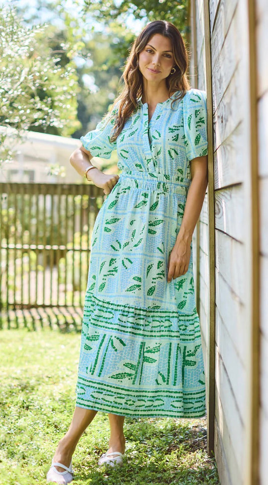 Mary Square Tracey Trellis Tiles Blue Dress