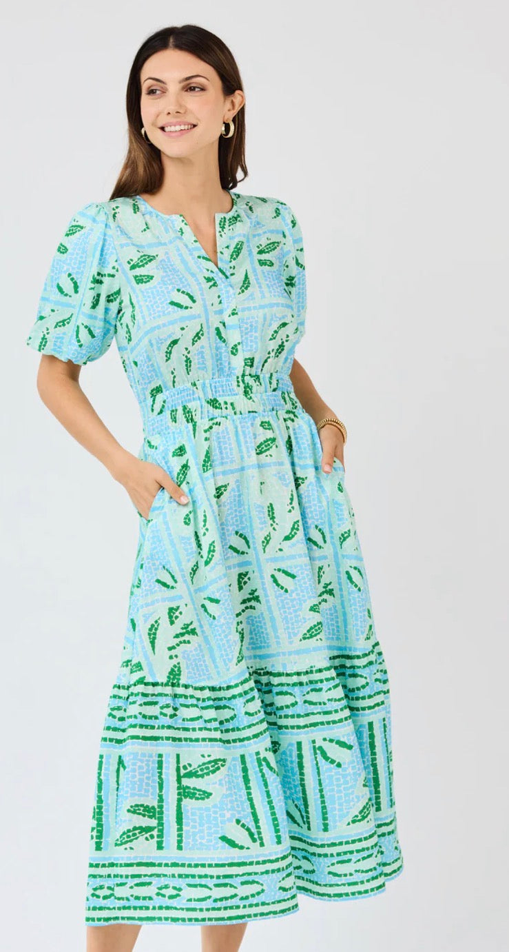 Mary Square Tracey Trellis Tiles Blue Dress