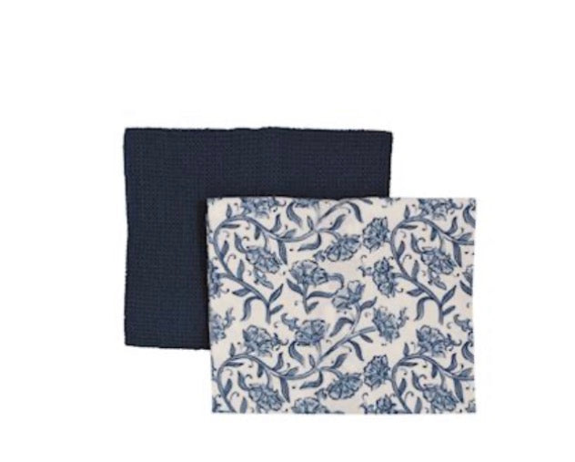 Mudpie Floral Stem With Stripes Blue Towel Set