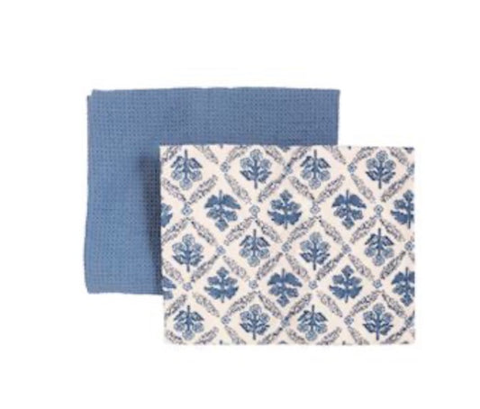 Mudpie Floral Stem Diamond Blue Towel Set