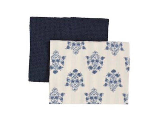 Mudpie Floral Pattern Blue Towel Set