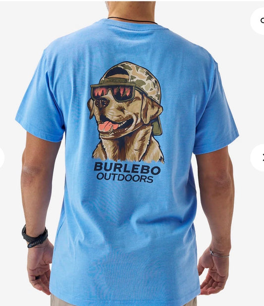 Burlebo Short Sleeve Tee - Mallard Camo Dog - Periwinkle Blue