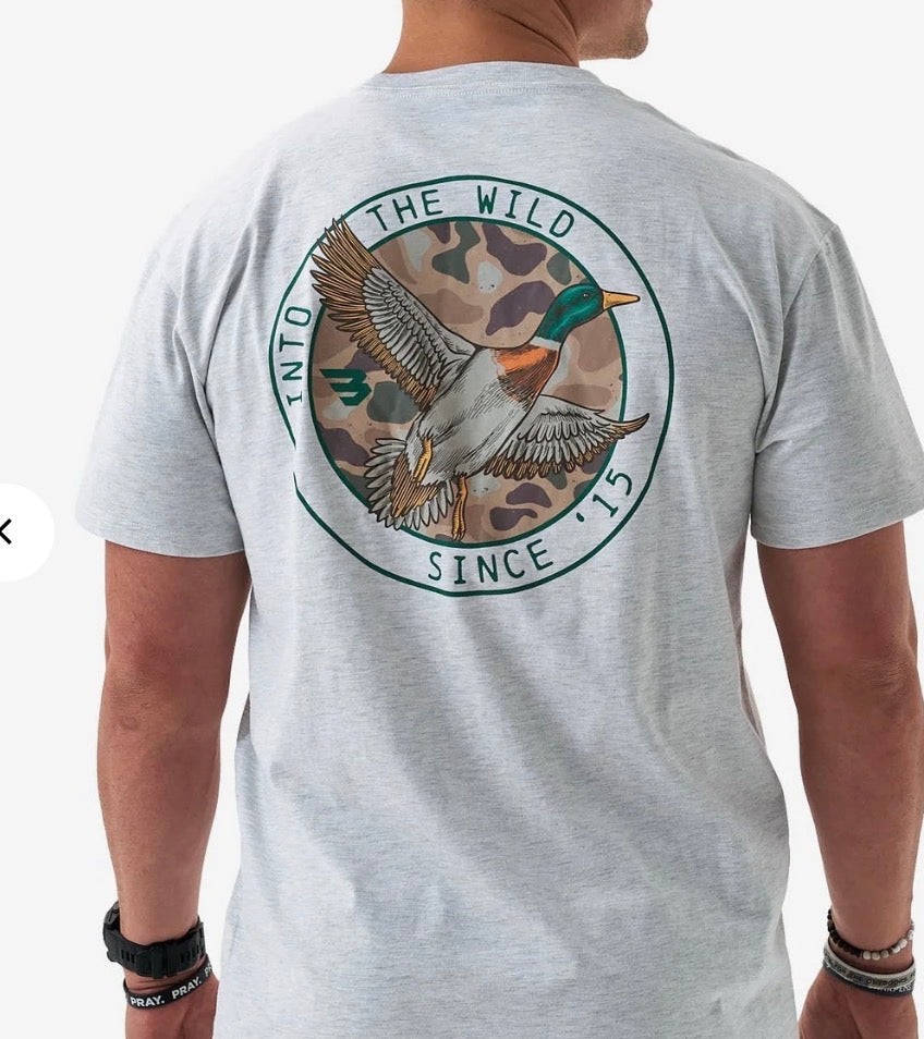 Burlebo Short Sleeve Tee - Camo Mallard Duck - Ash Grey