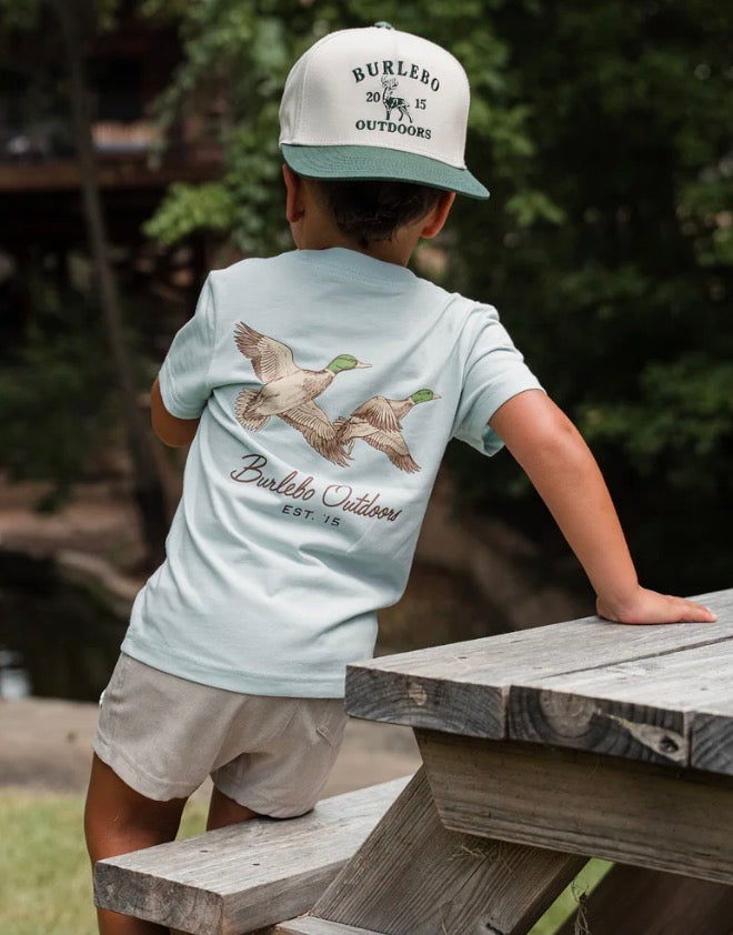 Burlebo Youth Short Sleeve Tee - Flying Mallards - Sky Blue