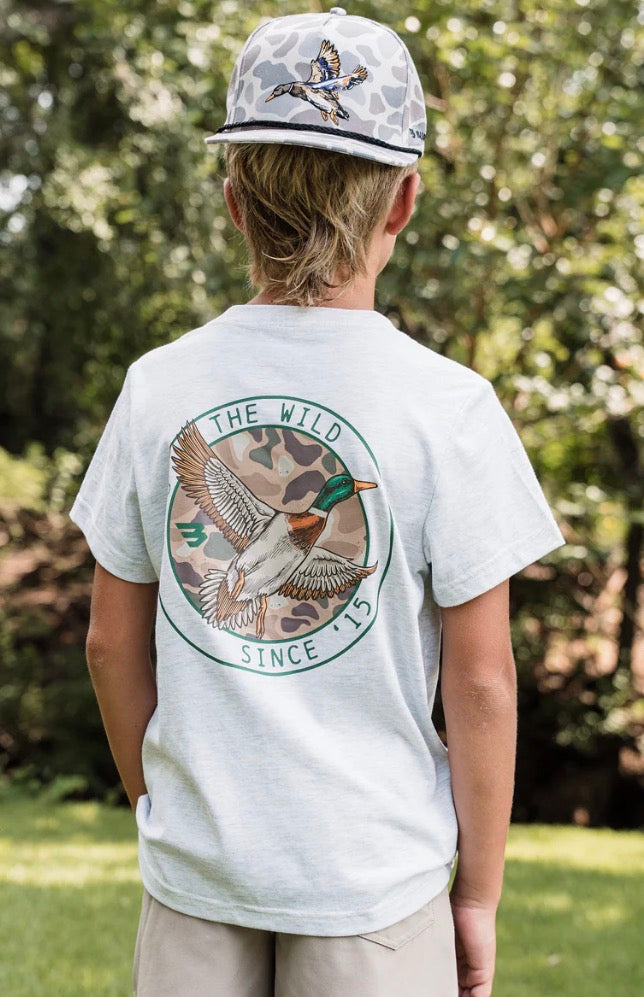 Burlebo Youth Short Sleeve Tee - Camo Mallard Duck - Ash Grey