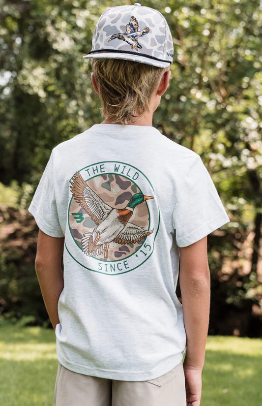 Burlebo Youth Short Sleeve Tee - Camo Mallard Duck - Ash Grey
