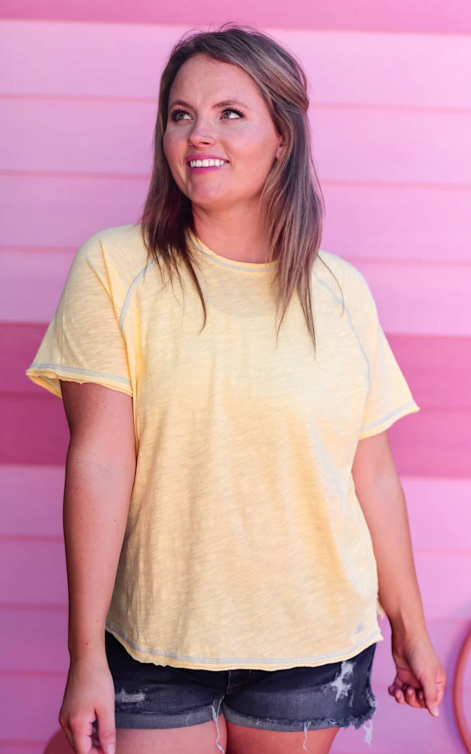 Jadelynn Brooke All For Fun Raglan Tee - Butter Yellow