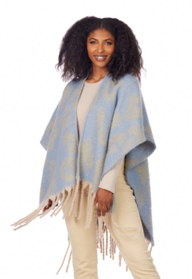 Mudpie OverSize Leopard Poncho Blue