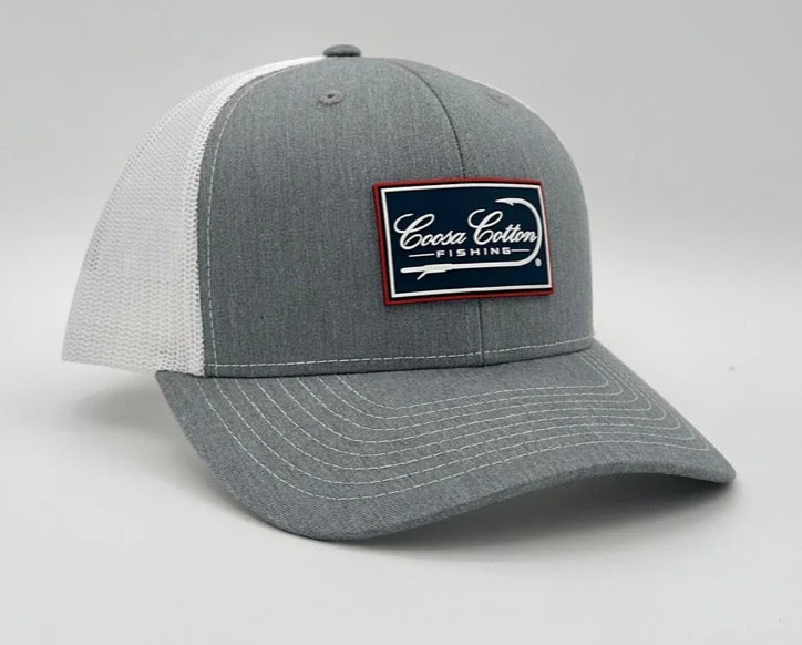 Coosa Cotton HEATHER GREY/ WHITE TRUCKER HAT - RUBBER PATCH