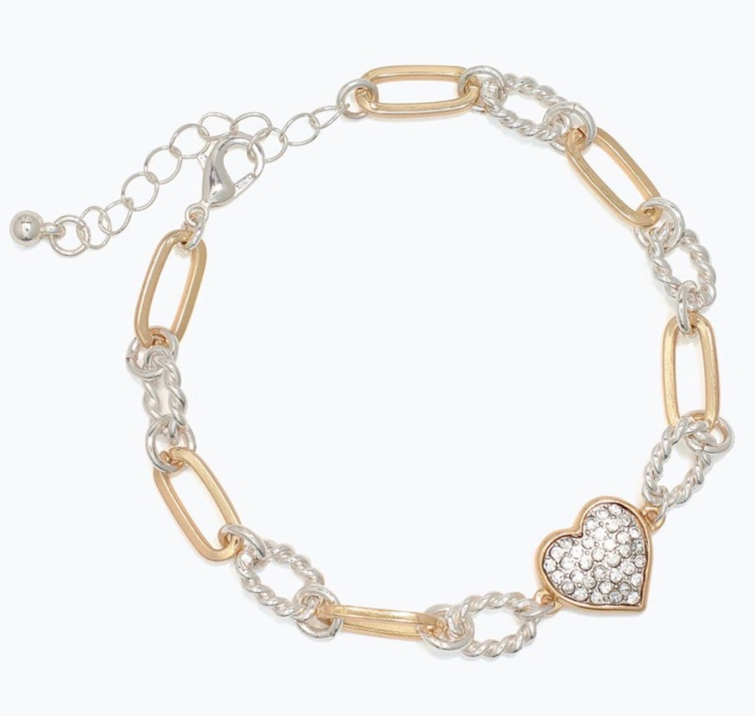 Periwinkle Two-tone twist links with crystal heart Bracelets