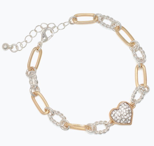 Periwinkle Two-tone twist links with crystal heart Bracelets