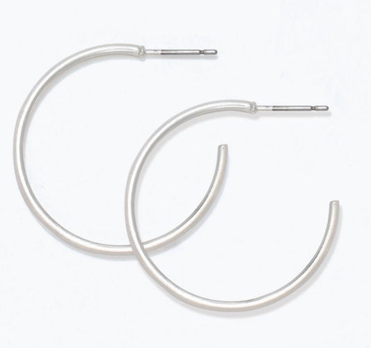 Periwinkle 1.25” burnished silver hoops