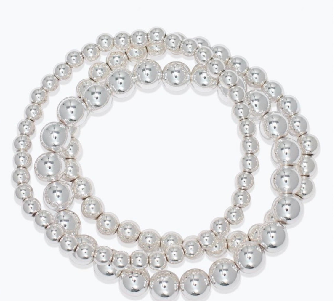 Periwinkle 3 strands of high polished silver beads