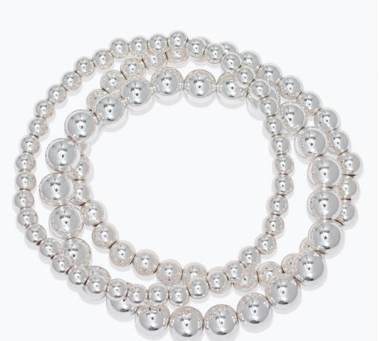 Periwinkle 3 strands of high polished silver beads