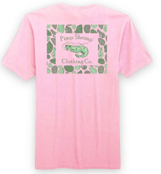 Pimp Shrimp Green Oyster Camo-Back Short Sleeve T-Shirt - Pink