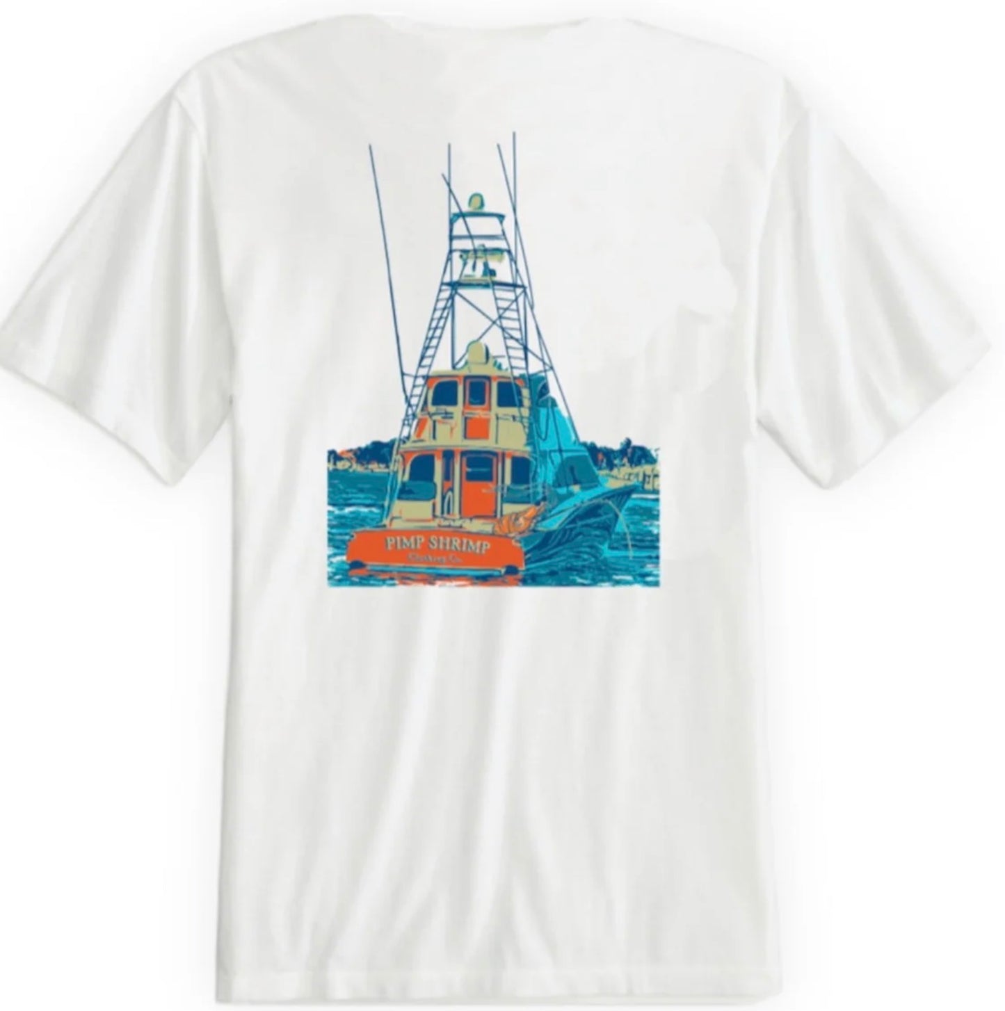 Pimp Shrimp Sportfisher Short Sleeve Pocketed T-Shirt - White