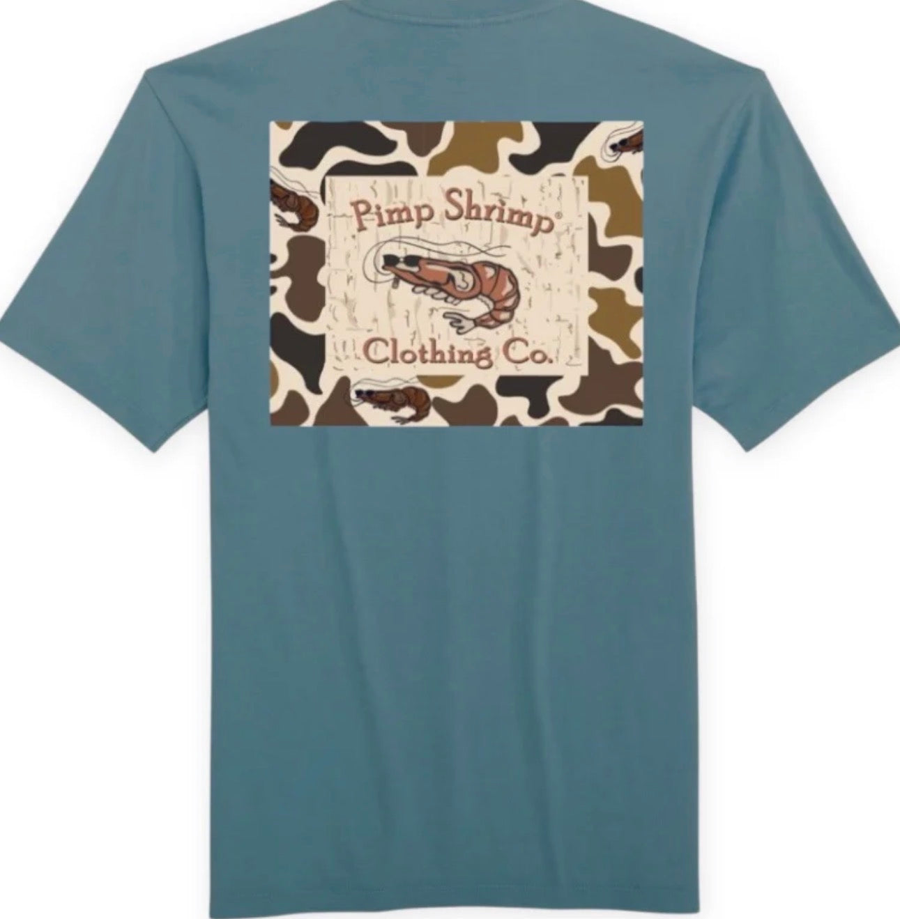 Pimp Shrimp  Camo-Back Short Sleeve Pocketed T-Shirt - Slate