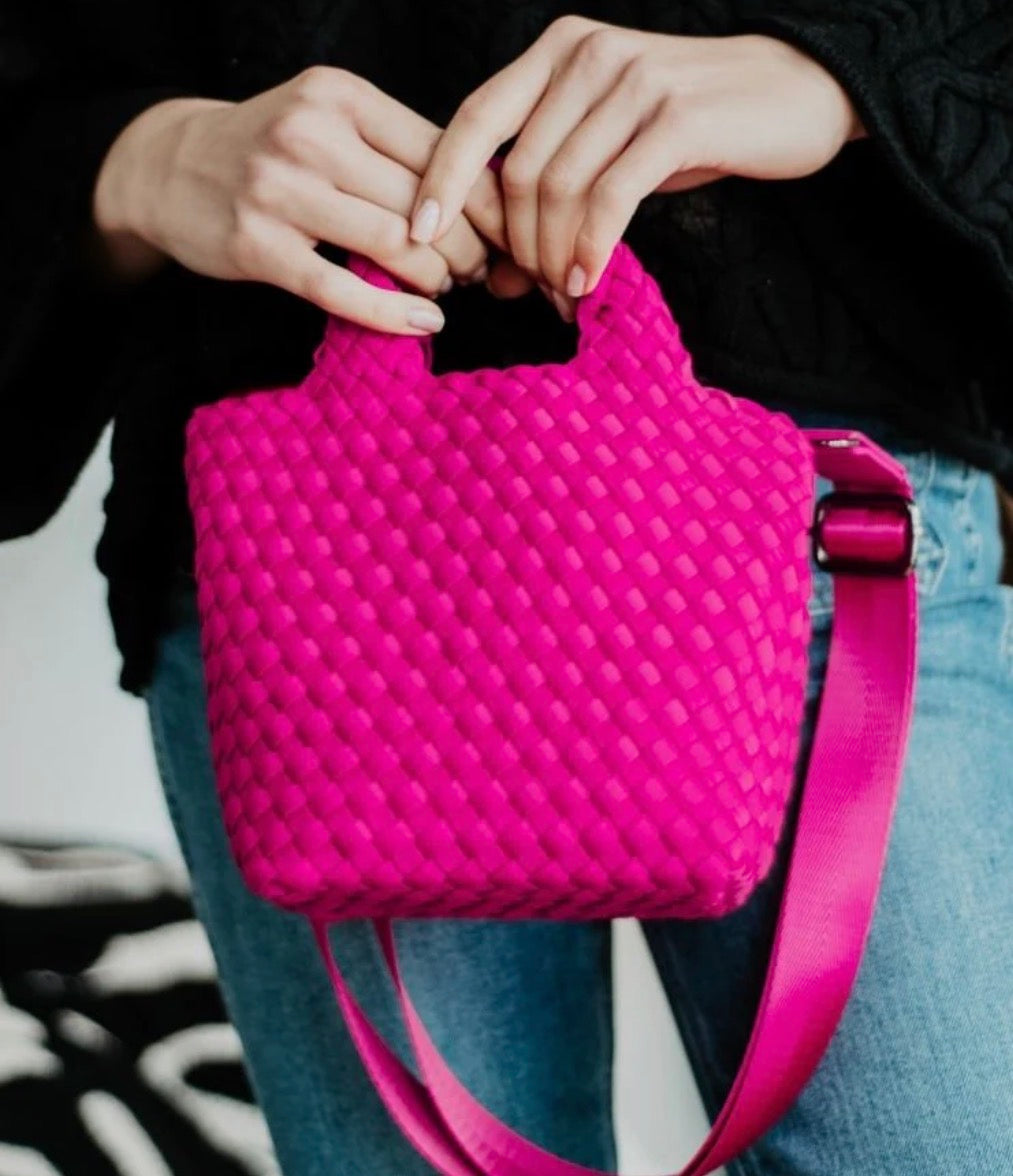 Katydid Woven Neoprine Mini Bucket Bag Fuchsia