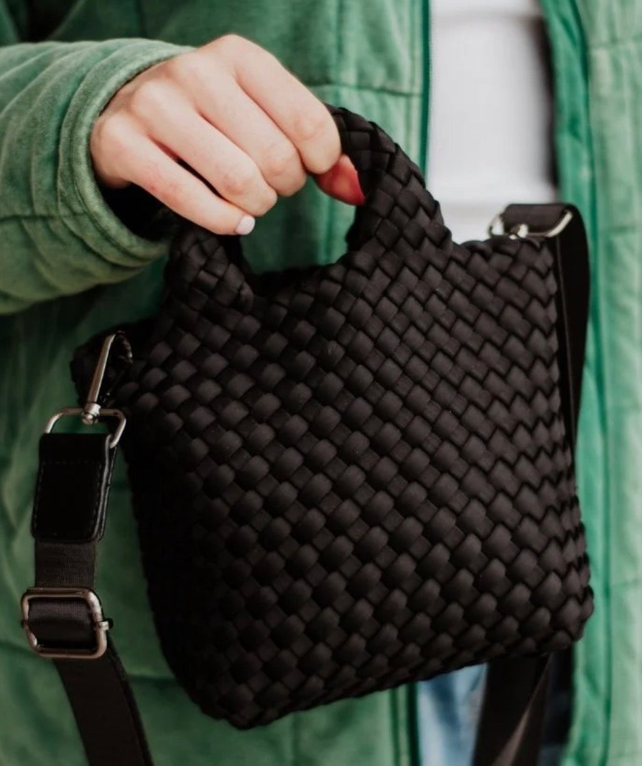 Katydid Woven Neoprine Mini Bucket Bag Black