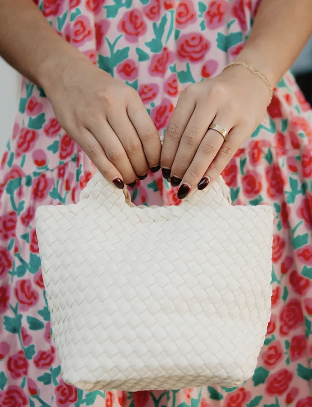 Katydid Woven Neoprine Mini Bucket Bag Cream