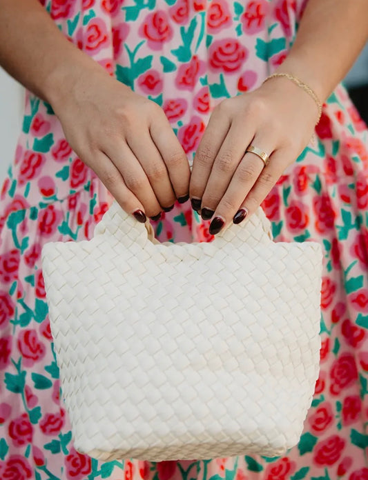 Katydid Woven Neoprine Mini Bucket Bag Cream
