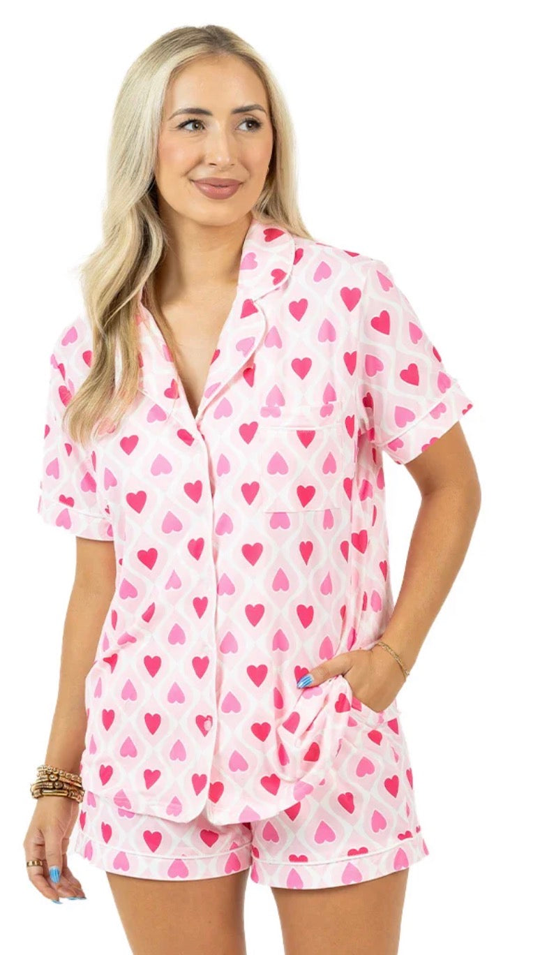 Katydid Hearts Loungewear Set Light and Hot Pink